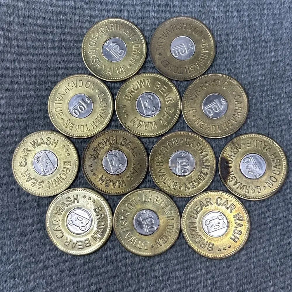 Lot of 12 Vintage Brown Bear Car Wash Tokens Bi-Metallic Washington State